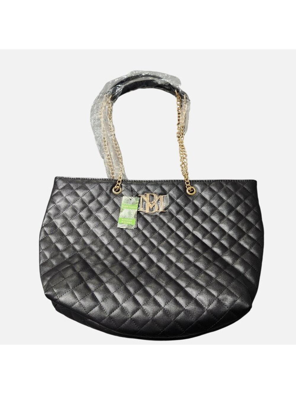 Badgley Mischka Quilted Vegan Leather Chain Strap Shoulder Bag Black